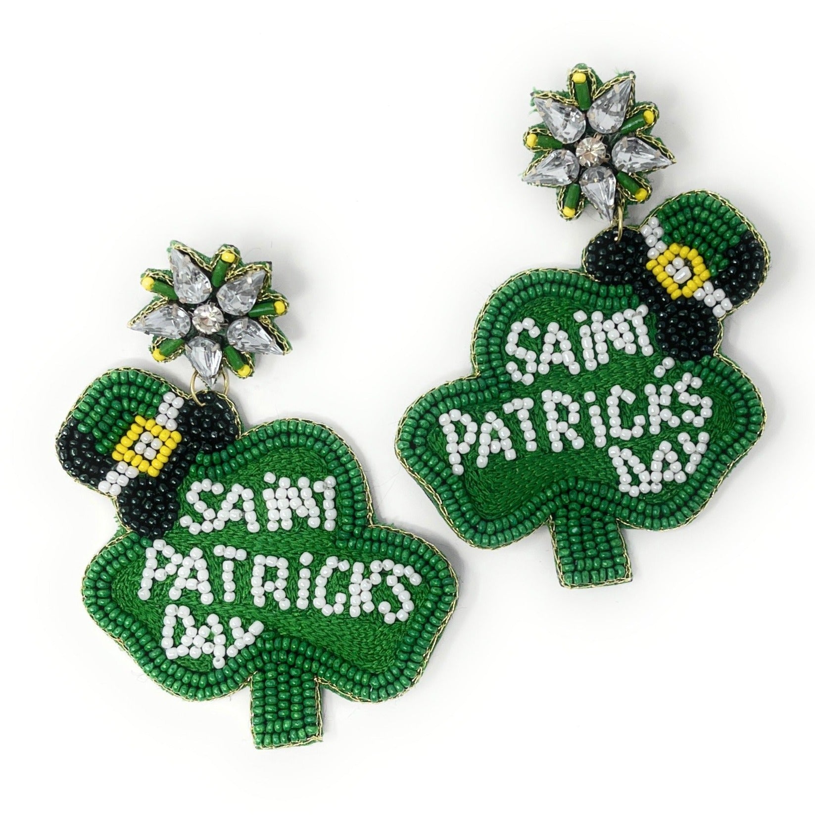Saint Patrick's Day Shamrock Beaded Earrings, Green Beaded Earrings, Leprechaun